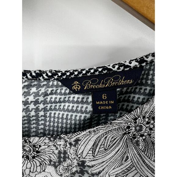 Brooks Brothers Black White Houndstooth Floral Print Knee Length Shift Dress 6 - Picture 3 of 11
